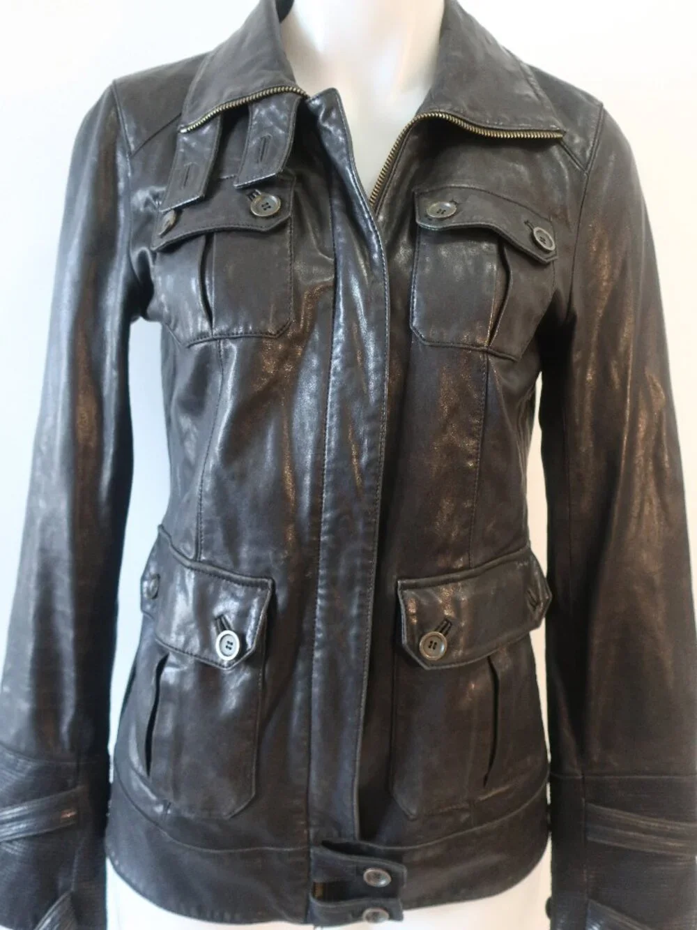 Womens Diane von Furstenberg Black Beau (Item- 9) Leather Military Moto Jacket 6 - Picture 5 of 16